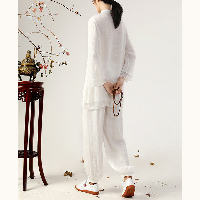 Nimara Ritual 2Pcs Long Sleeve Frog-Button Meditation Prayer Zen Practice Tai Chi Uniform Clothing Women's Set