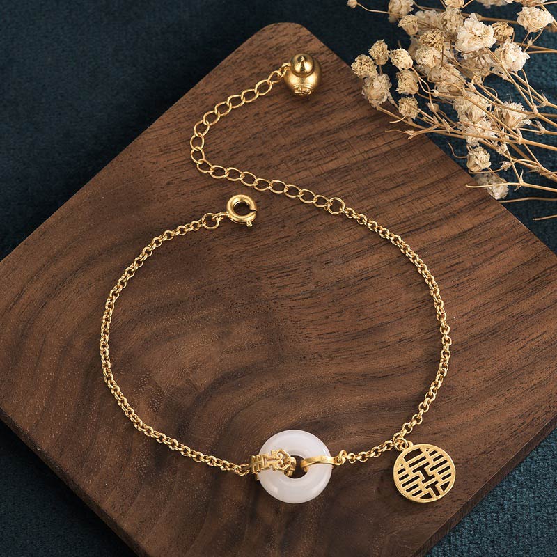 Nimara Ritual White Jade Double Happiness Fortune Bracelet