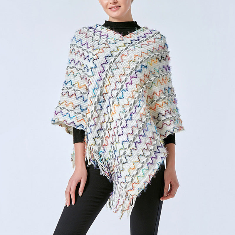 Nimara Ritual Tibetan Colorful Striped Shawl Tassels Pullover Winter Cozy Travel Scarf Wrap