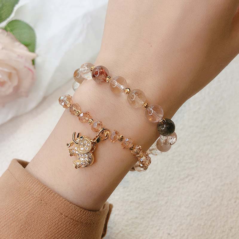 Nimara Ritual Rose Quartz Elephant Healing Energy Charm Bracelet