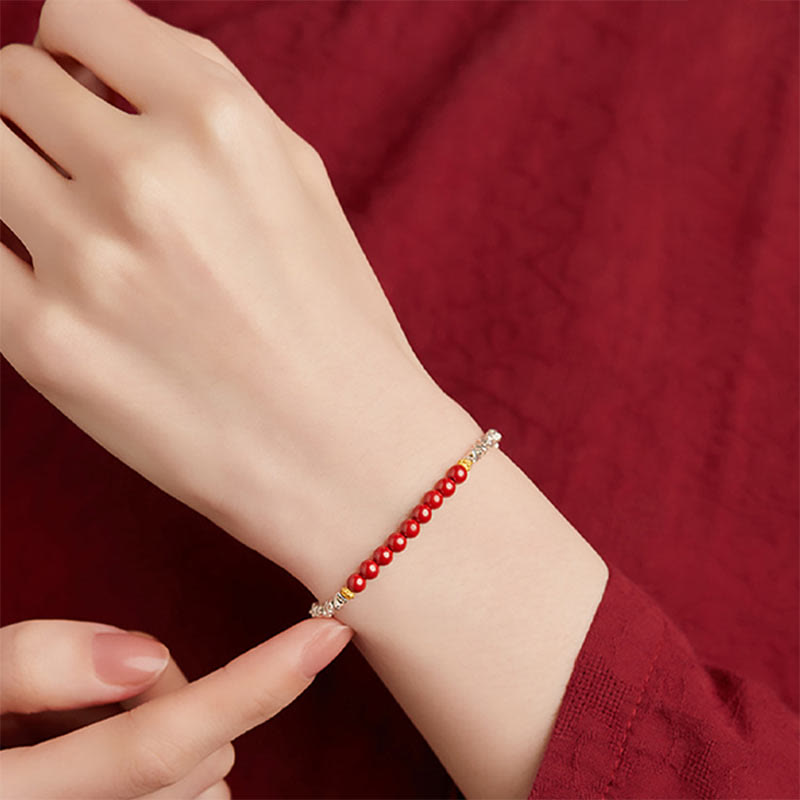 Nimara Ritual 925 Sterling Silver Cinnabar Fu Character Blessing Bracelet