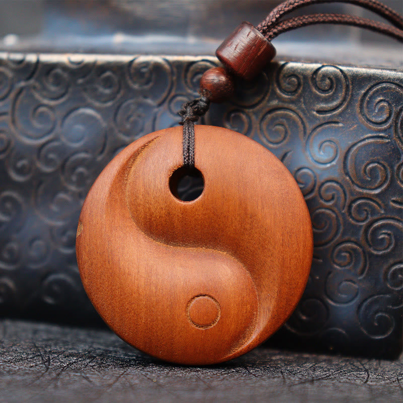 Nimara Ritual Lightning Struck Jujube Wood Yin Yang Luck Protection Necklace Pendant