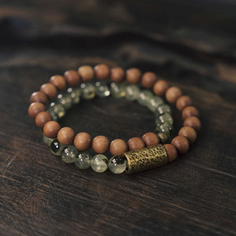 Nimara Ritual Green Rutilated Quartz Natural Sandalwood Purification Bracelet