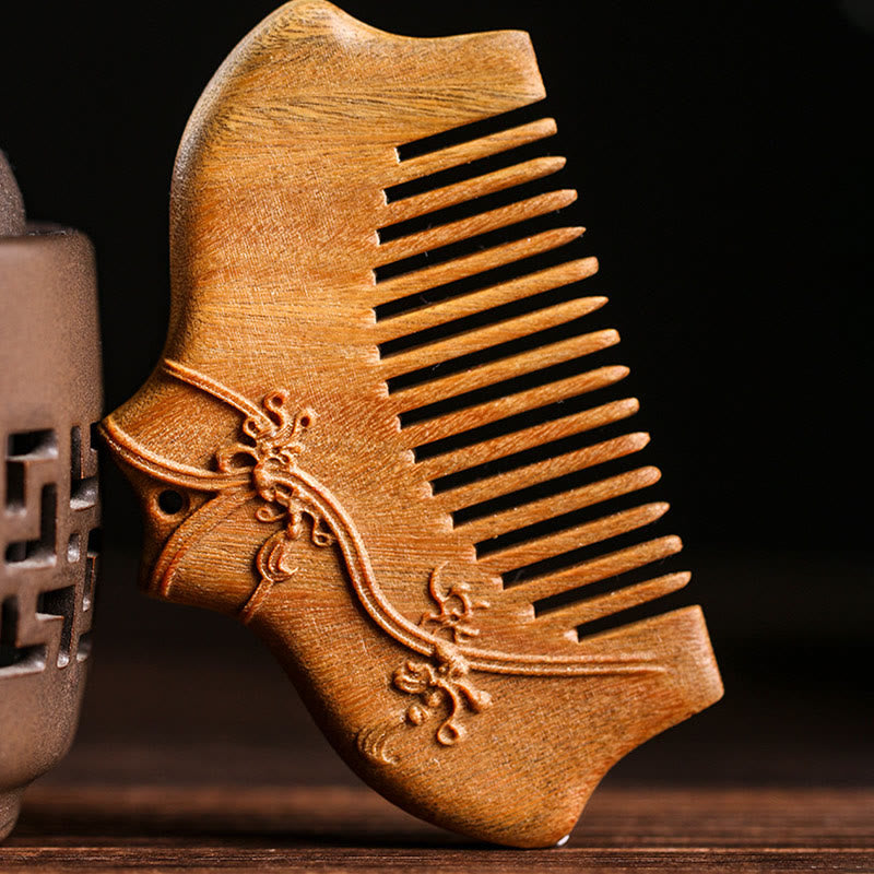 Nimara Ritual Green Sandalwood Flower Pattern Engraved Soothing Comb