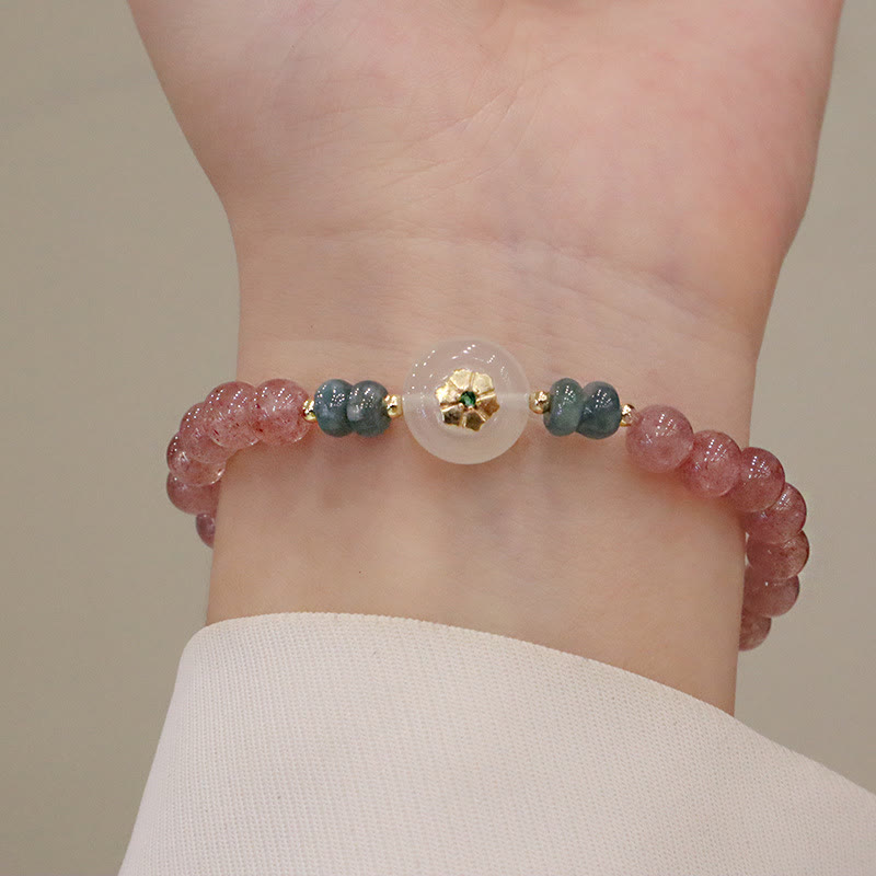 Nimara Ritual Natural Strawberry Quartz Chalcedony Jade Healing Bracelet