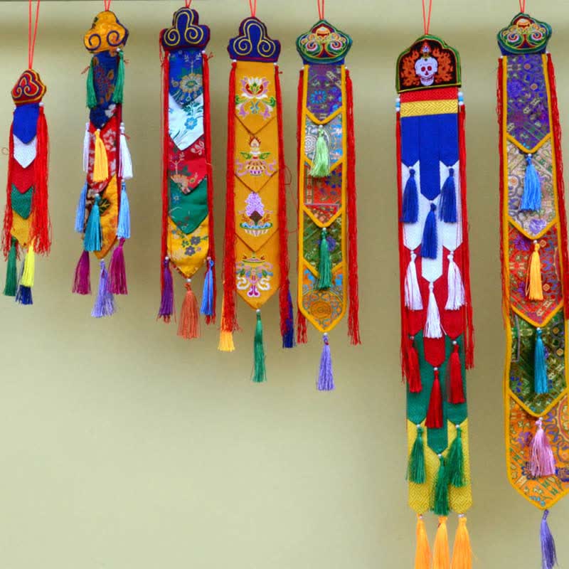 Nimara Ritual Lotus Flower Eight Auspicious Symbols Meditation Enlightenment Colorful Tassels Wall Art
