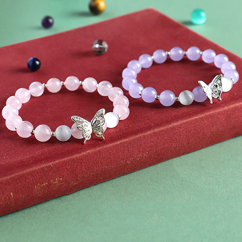 Nimara Ritual Blue Chalcedony Pink Crystal Purple Chalcedony Butterfly Energy Bracelet