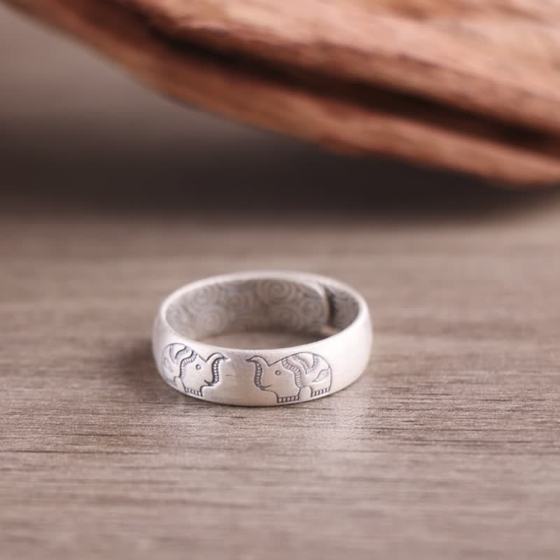 Nimara Ritual 999 Sterling Silver Lotus Elephant Six True Words Blessing Ring