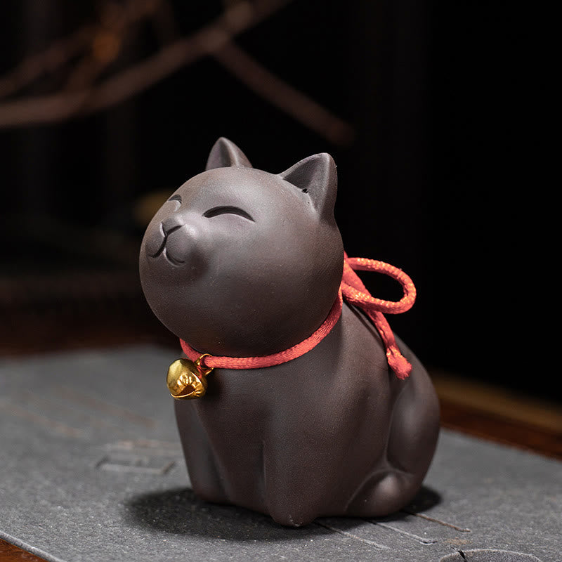 Nimara Ritual Mini Lovely Cat Tea Pet Purple Clay Figurine Desk Decoration