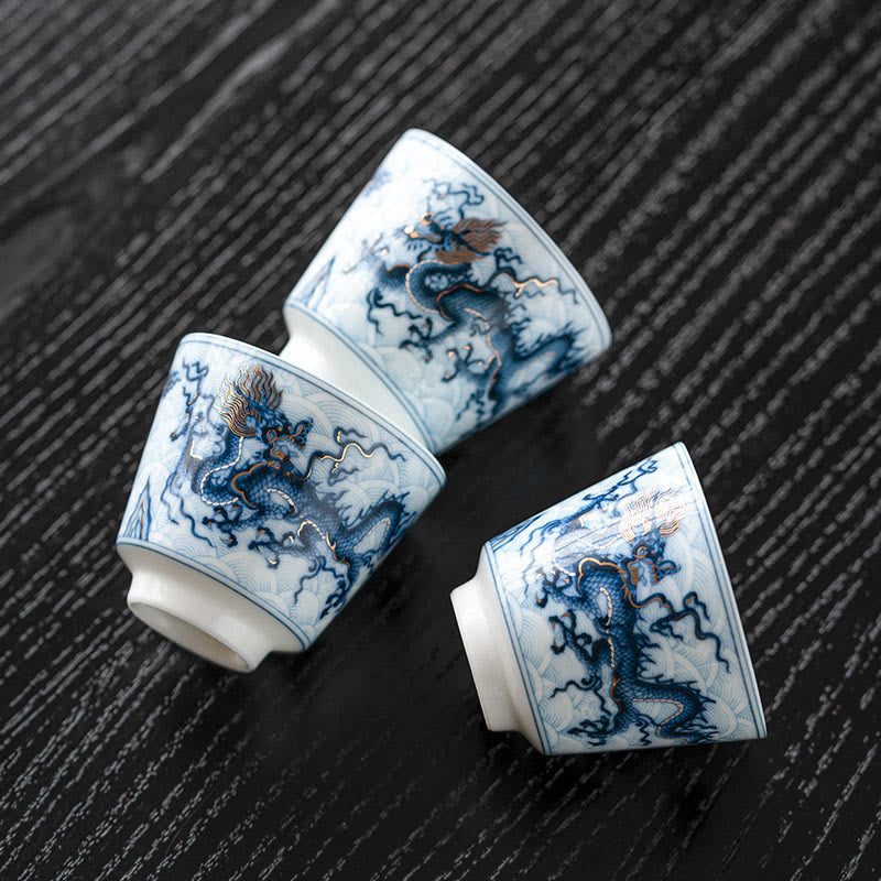Nimara Ritual Small Blue And White Dragon Pattern Ceramic Teacup Kung Fu Tea Cups 45ml