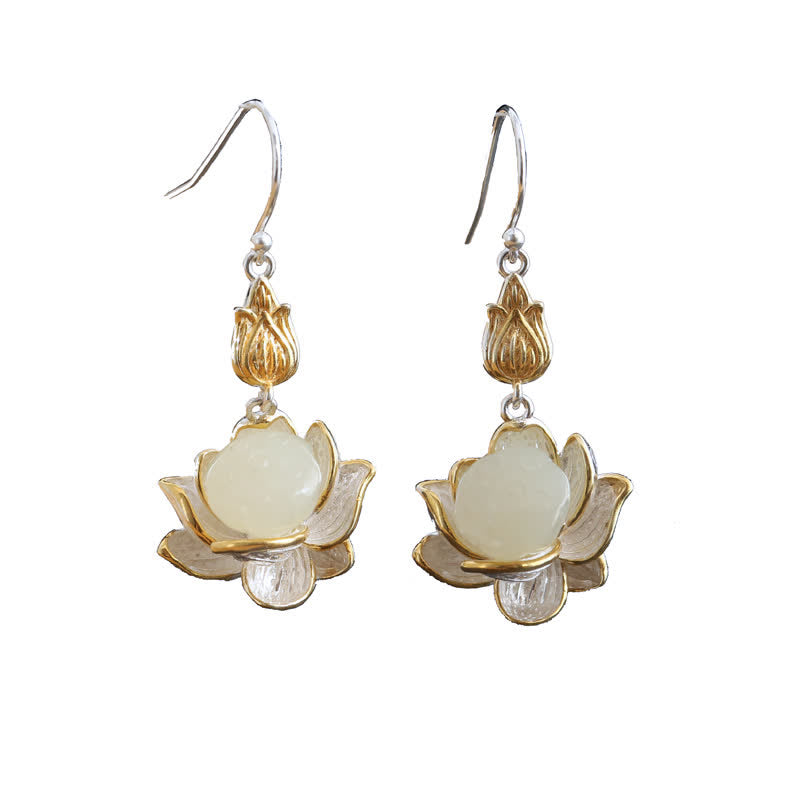 Nimara Ritual White Jade Protection Harmony Drop Earrings