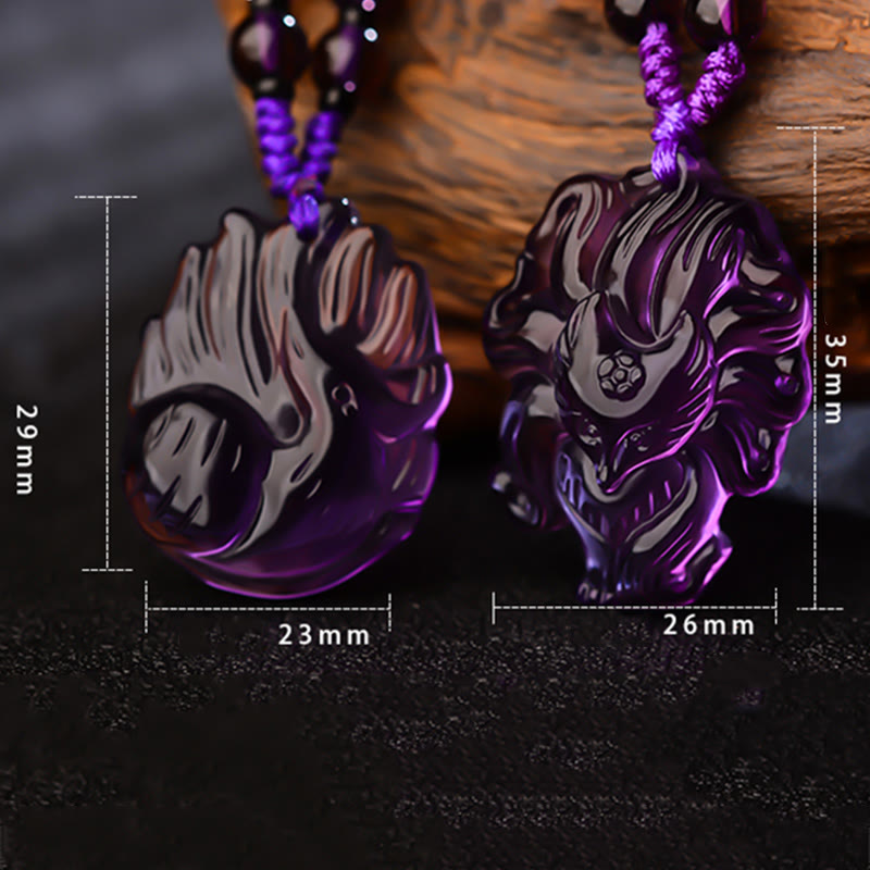 Nimara Ritual Natural Amethyst White Crystal Citrine Nine Tailed Fox Luck Necklace Pendant