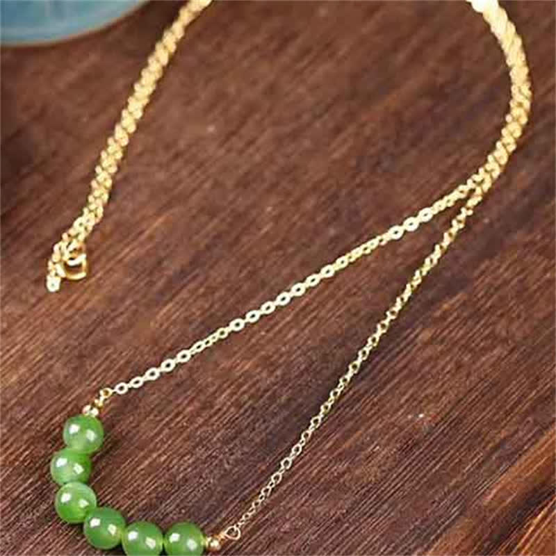 Nimara Ritual 14k Gold Plated Hetian Cyan Jade Beaded Luck Necklace Pendant