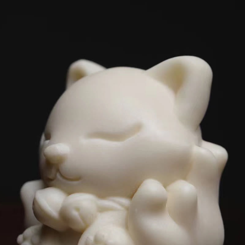 Nimara Ritual Mini Nine Tailed Fox Ivory Fruit Sandalwood Green Sandalwood Blessing Decoration