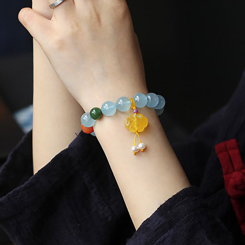 Nimara Ritual Natural Aquamarine Amber Chinese Knotting Charm Peace Bracelet
