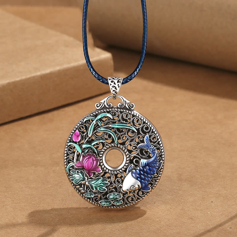 Nimara Ritual Koi Fish Lotus Peace Buckle Fu Character Wealth Luck Necklace Pendant