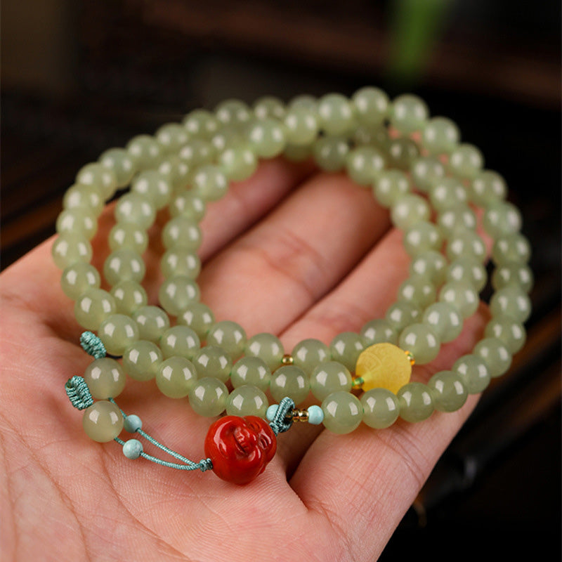 Nimara Ritual Jade Red Agate Amber Laughing Buddha Prosperity Bracelet
