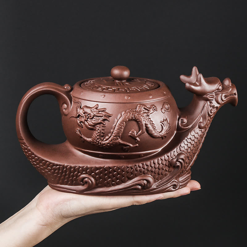 Nimara Ritual Vintage Dragon Auspicious Clouds Purple Clay Ceramic Teapot
