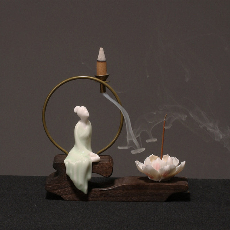 Nimara Ritual Ceramic Lotus Healing Meditation Incense Burner Decoration