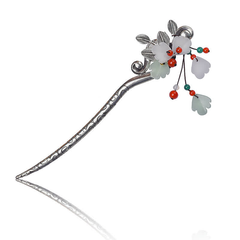 Nimara Ritual Red Agate Flower Leaf Calm Confidence Tassel Hairpin