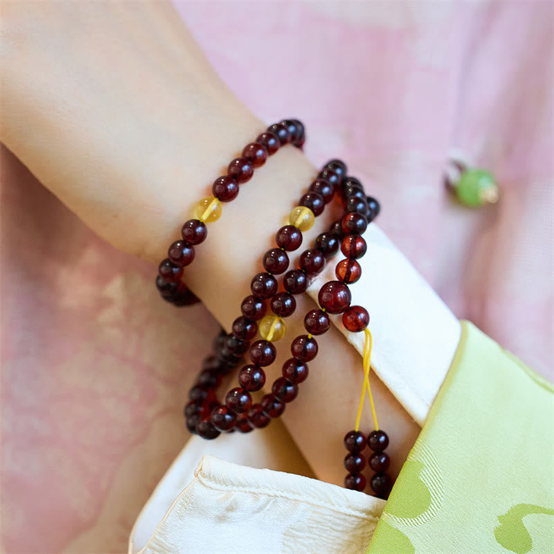 Nimara Ritual Natural 108 Mala Beads Amber Clear Anxiety Bracelet