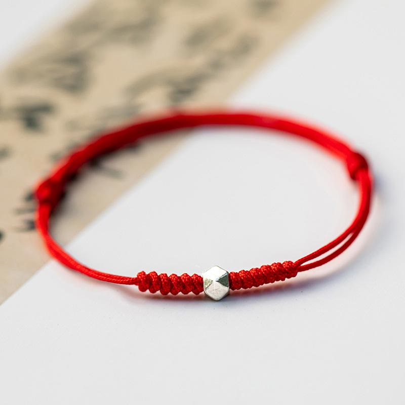 Nimara Ritual 925 Sterling Silver Luck Bead Protection Red String Thin Cord Braided Bracelet