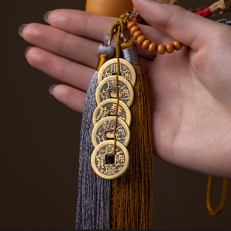 Nimara Ritual Feng Shui Coins Gourd Chinese Knot Lucky Coins Five Emperor Money Wealth Tassels Decoration