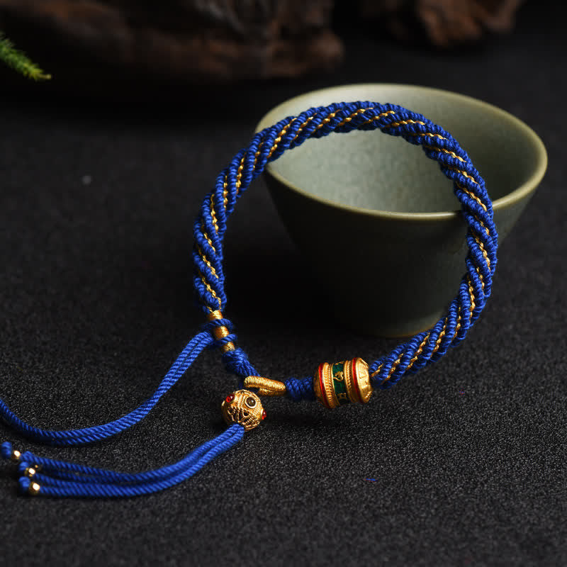 Nimara Ritual Tibetan Handmade Luck Prayer Wheel Bead Charm Weave Colorful String Bracelet