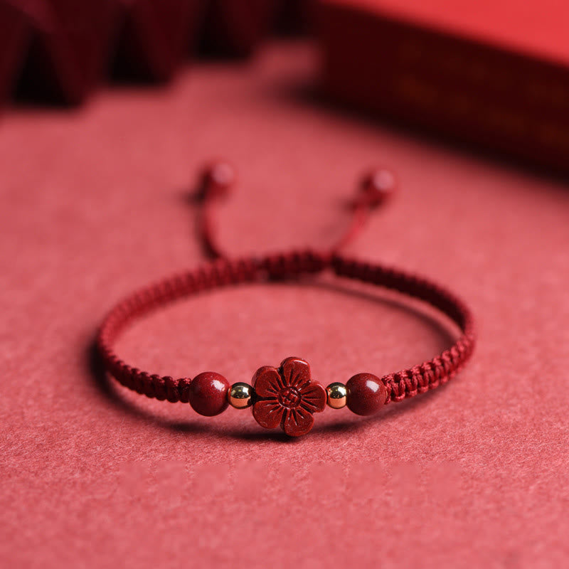 Nimara Ritual Four Leaf Clover Five-petal Flower Cinnabar Blessing Red String Bracelet