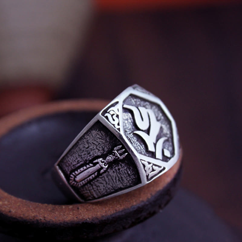 Nimara Ritual 925 Sterling Silver Sanskrit Design Carved Protection Adjustable Ring