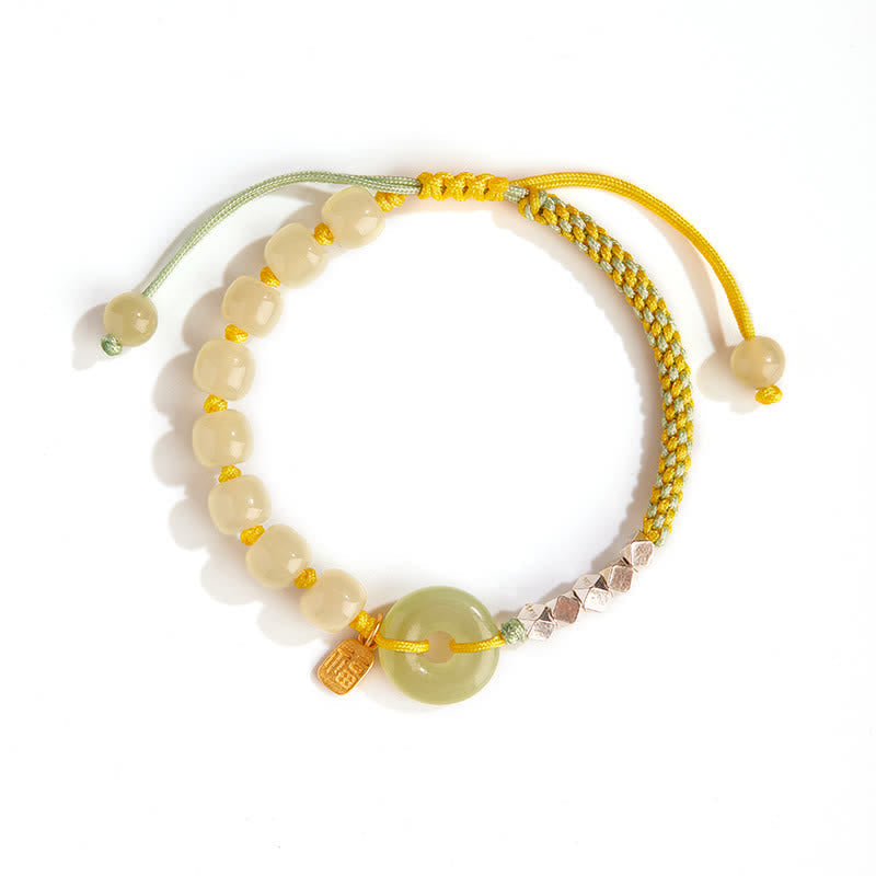 Nimara Ritual 925 Sterling Silver Hetian Jade Peace Buckle Beaded Luck Happiness Charm Bracelet