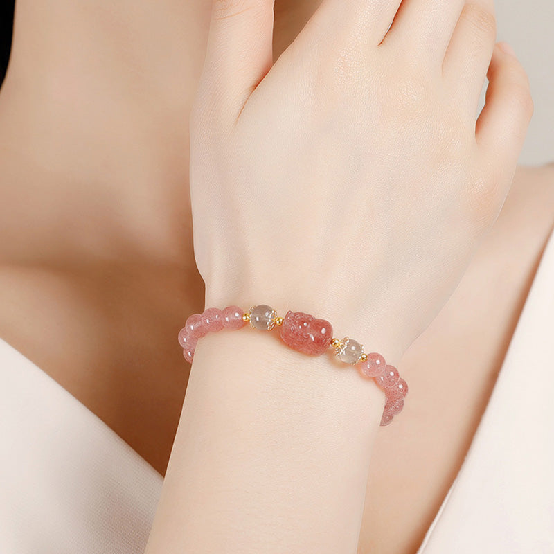 Nimara Ritual Aquamarine Strawberry Quartz Amethyst Moonstone PiXiu Healing Bracelet