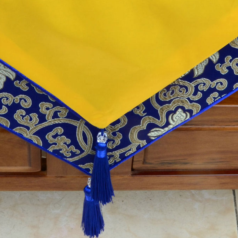 Nimara Ritual Prayer Altar Flower Vajra Dragon Pattern Tibetan Auspicious Symbols Tassels Jacquard Table Runner