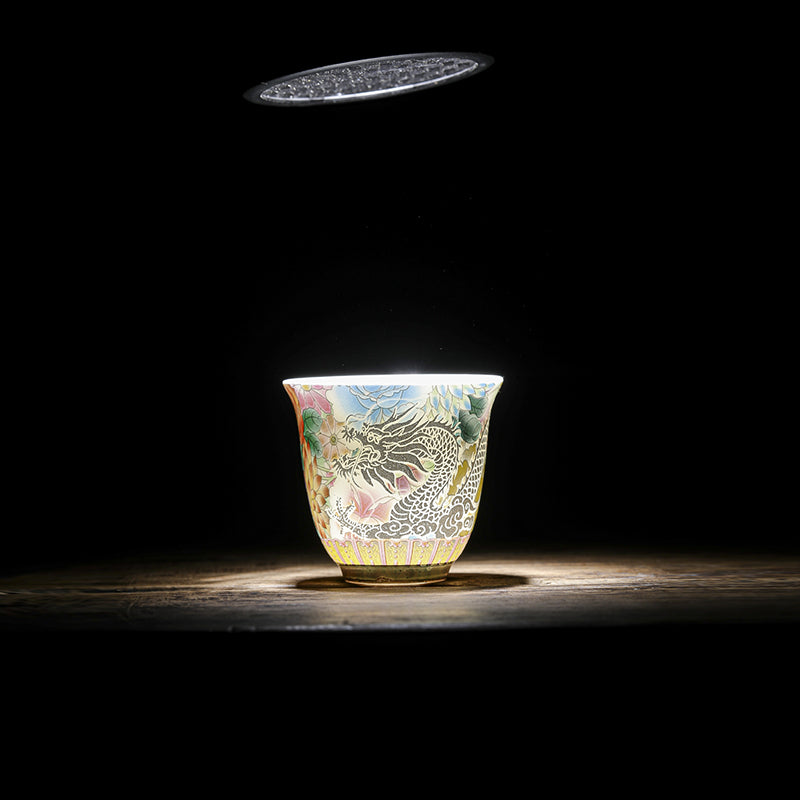 Nimara Ritual Dragon Phoenix Flowers Ceramic Teacup Kung Fu Tea Cup 50ml