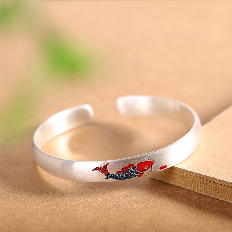Nimara Ritual 999 Sterling Silver Koi Fish Luck Cuff Bracelet Bangle