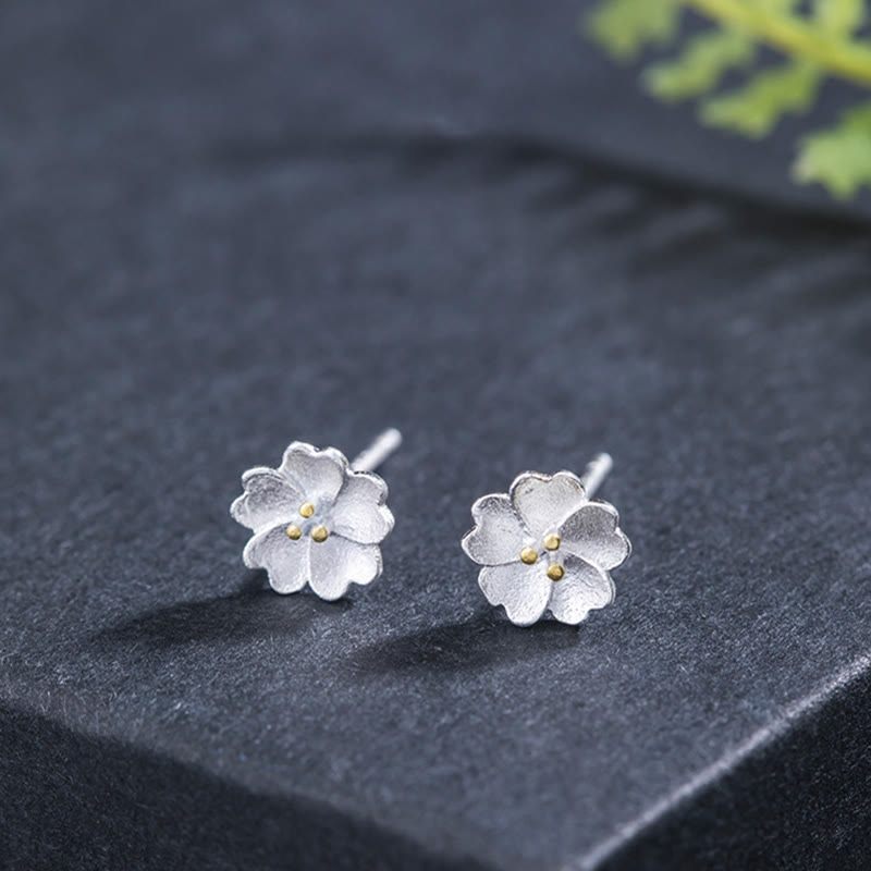 Nimara Ritual 925 Sterling Silver Cherry Blossoms Floral Calm Stud Earrings