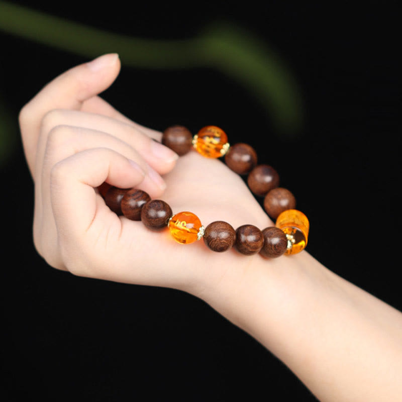 Nimara Ritual Natural Phoebe Zhennan Wood Om Mani Padme Hum God Of Wealth Crystal Protection Bracelet