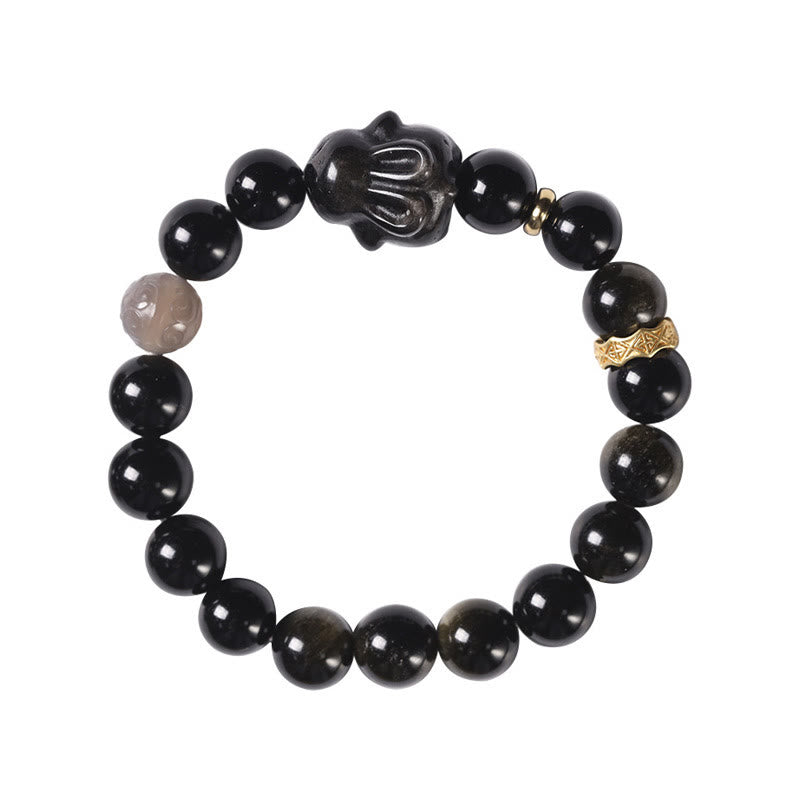 Nimara Ritual Gold Sheen Obsidian Black Obsidian Silver Sheen Obsidian Cute Rabbit Protection Bracelet