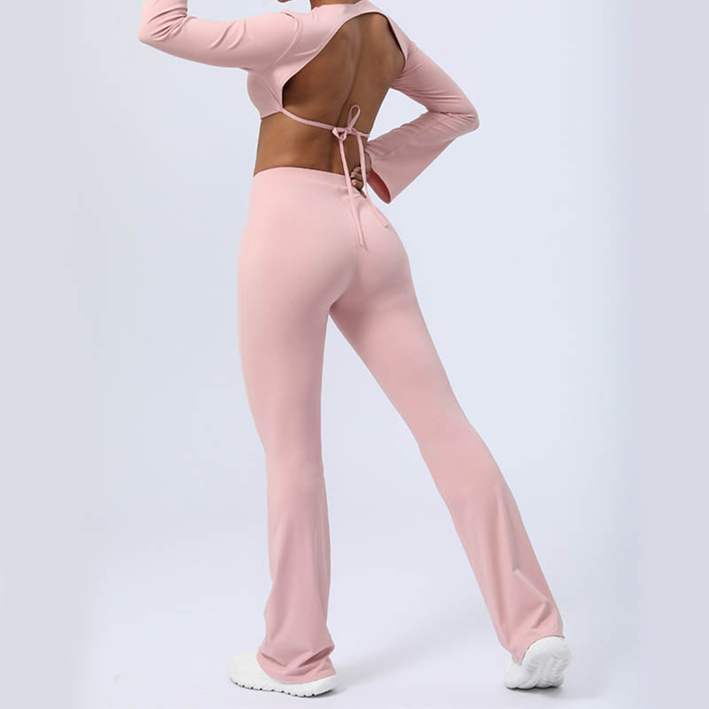 Nimara Ritual Long Sleeve Backless Strap Top Bra Flare Pants Fitness Yoga Outfit
