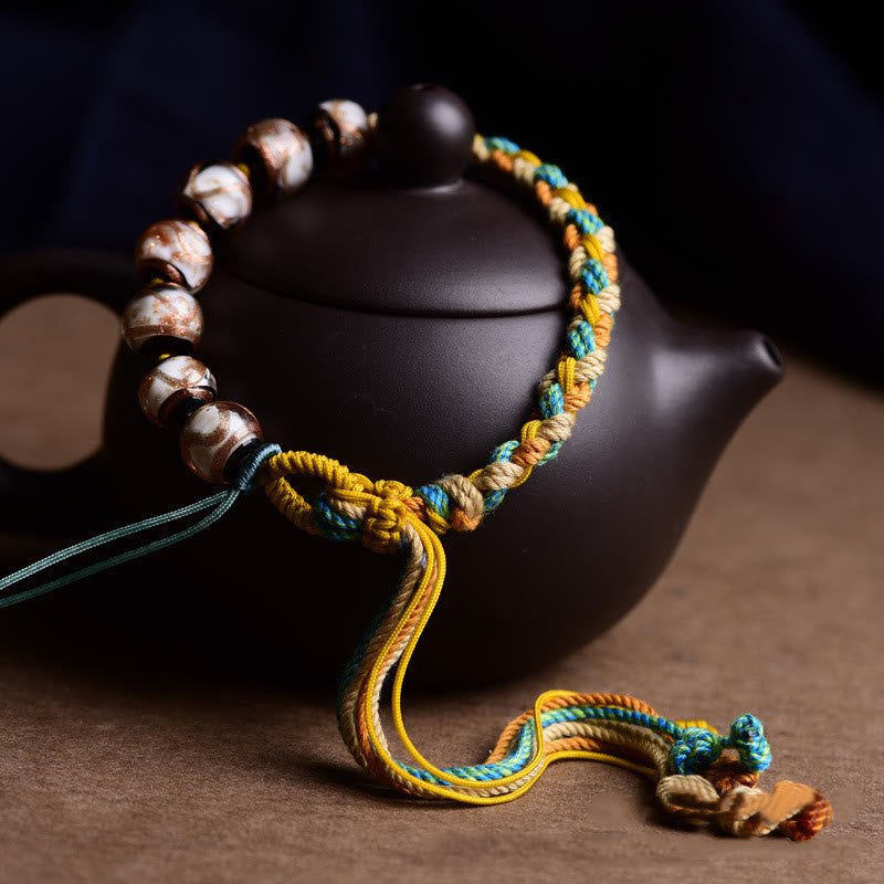 Nimara Ritual Handmade Multicolored Rope Liuli Glass Bead Fortune Braided Bracelet