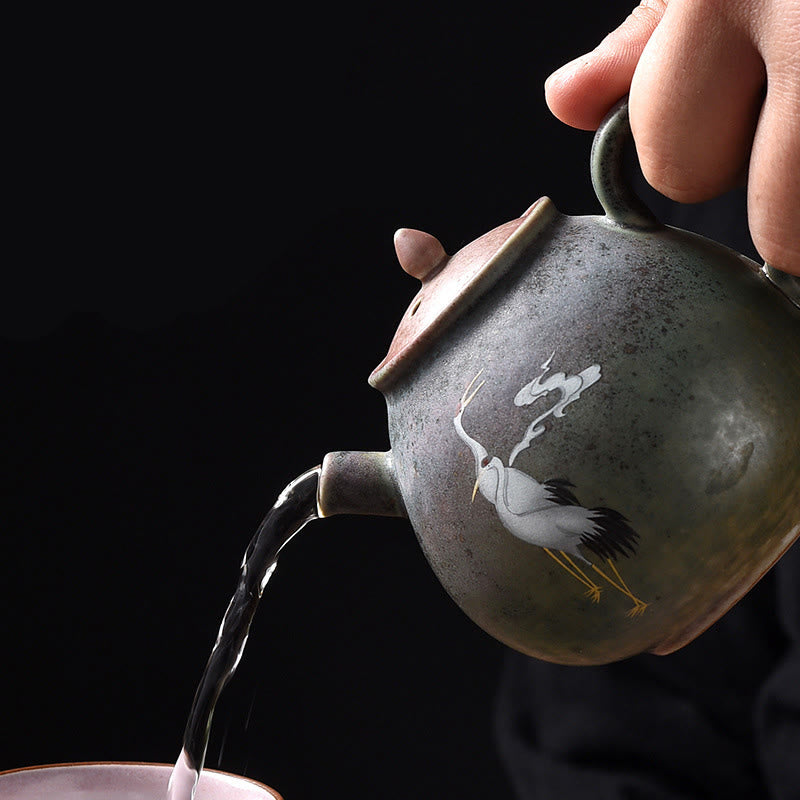 Nimara Ritual White Crane Cloud Chinese Gongfu Tea Ceramic Kung Fu Teapot