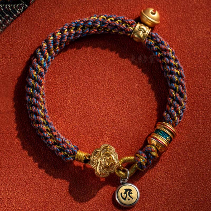 Nimara Ritual 925 Sterling Silver Chinese Zodiac Natal Buddha Om Mani Padme Hum Luck Bell Braided String Bracelet