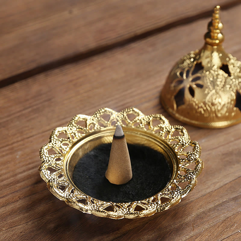 Nimara Ritual Gold Gourd Star Feather Spiritual Meditation Mini Alloy Metal Incense Burner