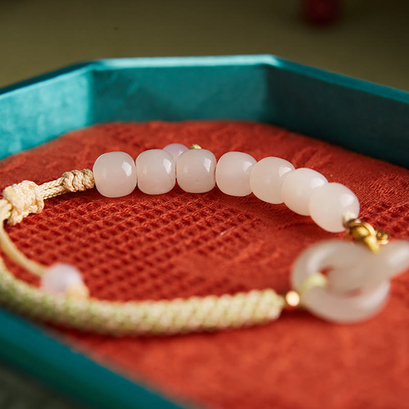 Nimara Ritual Natural Hetian Jade Bead Double Peace Buckle Fu Character Abundance Braided Bracelet