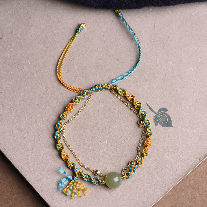 Nimara Ritual Handmade Colorful Rope Luck Jade Bead Abundance Double Layer Bracelet
