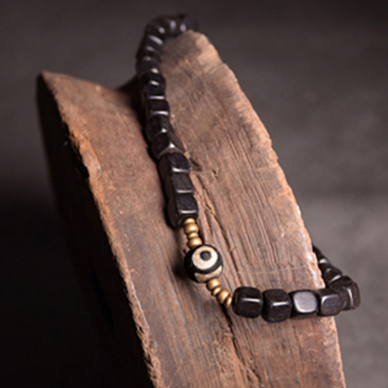 Nimara Ritual Ebony Wood Dzi Bead Copper Peace Couple Bracelet