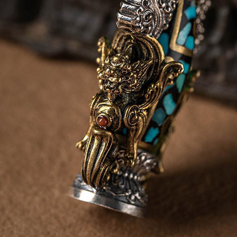 Nimara Ritual Tibetan Nine-Eye Dzi Bead Turquoise Buddha Wealth Rotation Necklace
