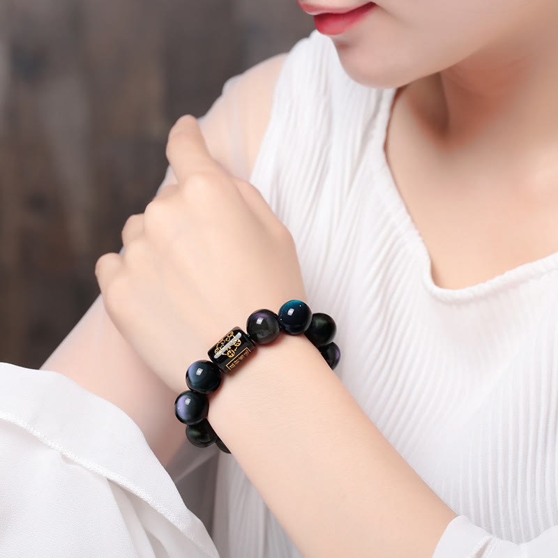 Nimara Ritual "Sending Balance and Protection" Rainbow Obsidian Bracelet Includes Gift Message Card