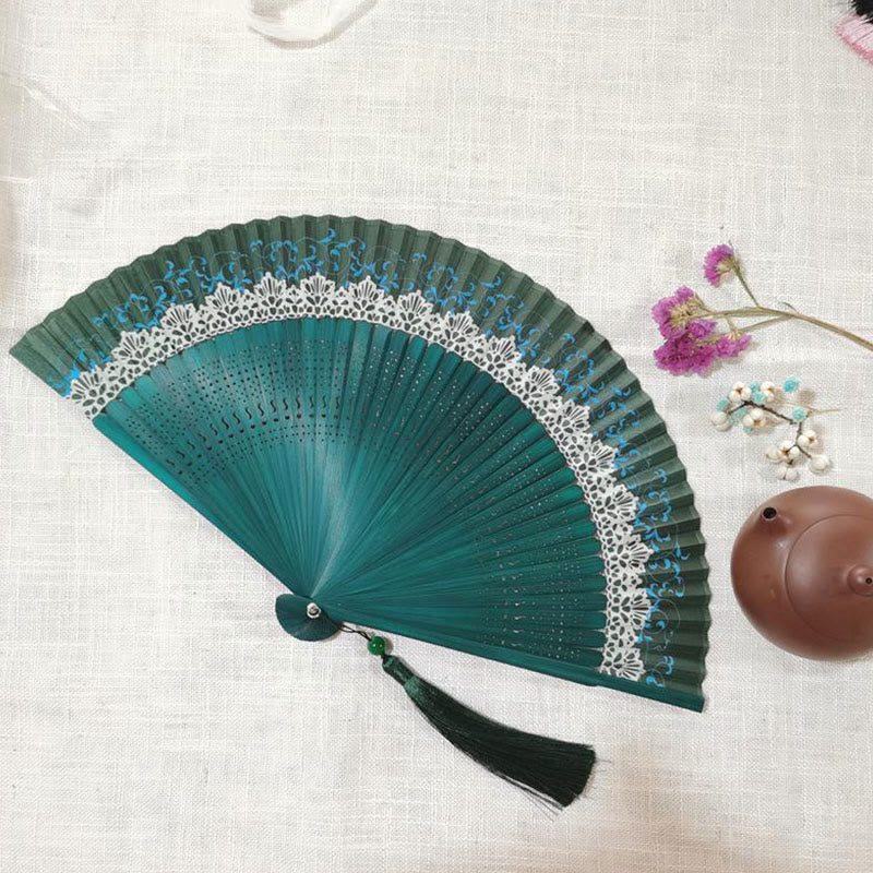 Nimara Ritual Simple Hollow Engraved Handheld Bamboo Folding Fan