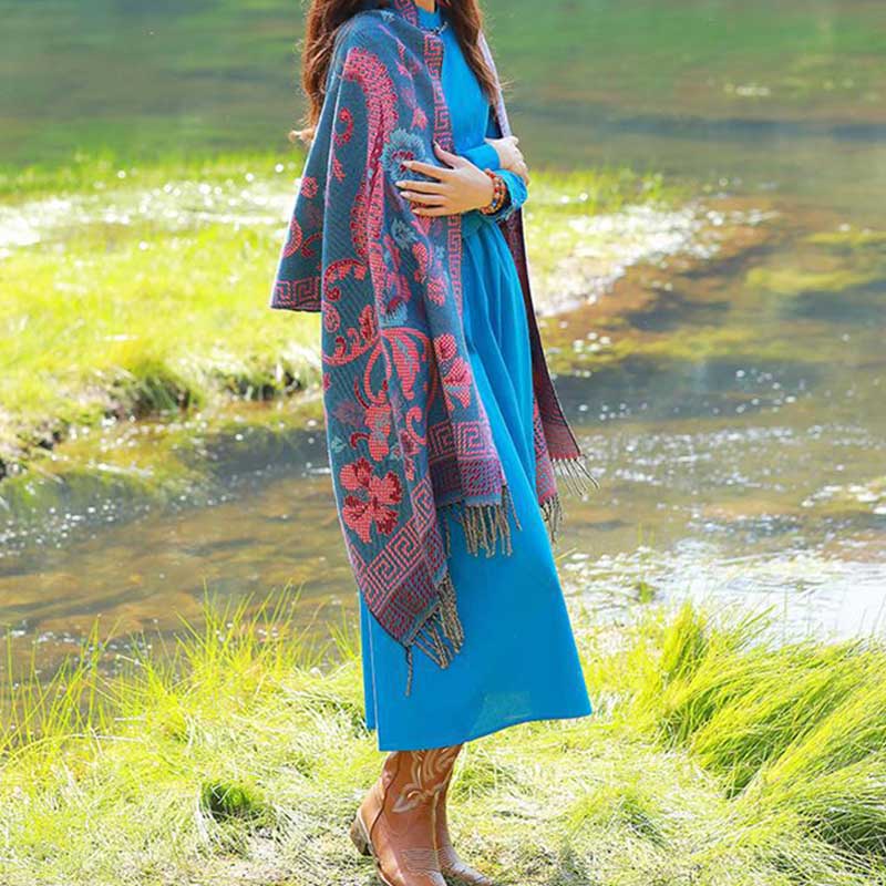 Nimara Ritual Tibetan Flowers Leaves Pattern Design Shawl Cozy Travel Scarf Wrap